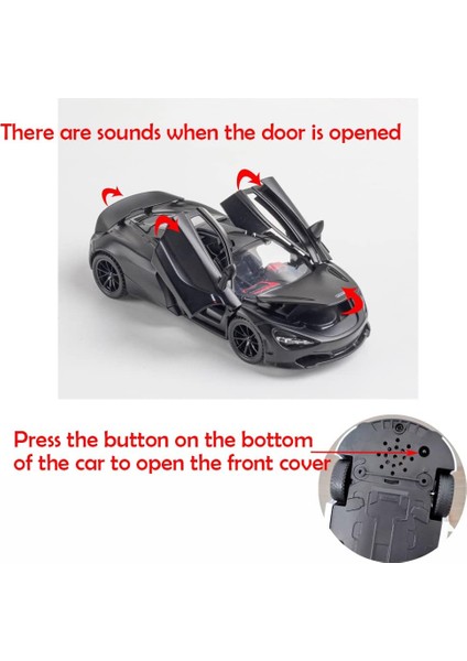Alaşım Koleksiyonluk Siyah Mclaren 720S Oyuncak Araç Işıklı ve Sesli Geri Çekilebilir Diecast Araba (Yurt Dışından) modelleri