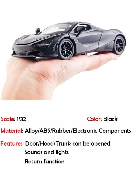 Alaşım Koleksiyonluk Siyah Mclaren 720S Oyuncak Araç Işıklı ve Sesli Geri Çekilebilir Diecast Araba (Yurt Dışından) fırsatları