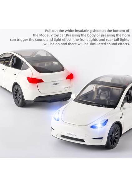 Oyuncak Arabalar Model Y 1/24 Çinko Alaşımlı Döküm Metal Model Araba, Işıklı ve Müzikli Geri Çekilebilir Oyuncak Modeli, 3 Yaş ve Üzeri Çocuklara Uygun Hediye Olarak (Model Y Beyaz (Yurt Dışından)