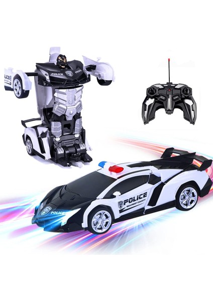 Uzaktan Kumandalı Araba, Dönüşüm Robotu Rc Araba Oyuncakları 2.4ghz Tek Tuşla Dönüştürme 360 Derece Rotasyon Sürüklenen Polis Arabası, Deformasyon 1:18 Ölçekli 4-7 Yaşındaki Erkek (Yurt Dışından)