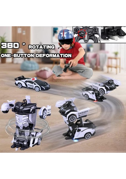 Uzaktan Kumandalı Araba, Dönüşüm Robotu Rc Araba Oyuncakları 2.4ghz Tek Tuşla Dönüştürme 360 Derece Rotasyon Sürüklenen Polis Arabası, Deformasyon 1:18 Ölçekli 4-7 Yaşındaki Erkek (Yurt Dışından)