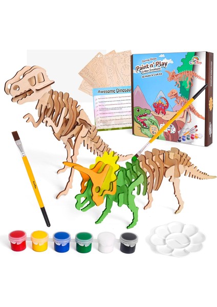 Daring Dinos Paint N' Play 3D Model ve El Işi Seti - 6 Yaş ve Üzeri Çocuklar Için Stem Eğitici Ahşap Dinozorlar Yapım ve Boyama Seti, Erkek ve Kız Çocuklar Için Eğlenceli ve Yaratı (Yurt Dışından)
