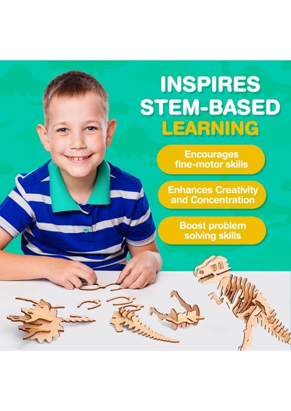 Daring Dinos Paint N' Play 3D Model ve El Işi Seti - 6 Yaş ve Üzeri Çocuklar Için Stem Eğitici Ahşap Dinozorlar Yapım ve Boyama Seti, Erkek ve Kız Çocuklar Için Eğlenceli ve Yaratı (Yurt Dışından)