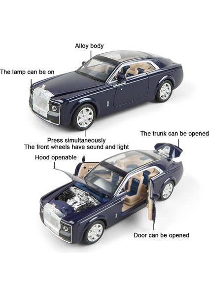 Zarif Araba Modeli 1/24 Rolls-Royce Sweptail Model Araba, Çinko Alaşımlı Geri Çekin Oyuncak Araba Çocuklar Için Ses ve Işık ile Erkek Kız Hediye. (Mavi-C) (Yurt Dışından)