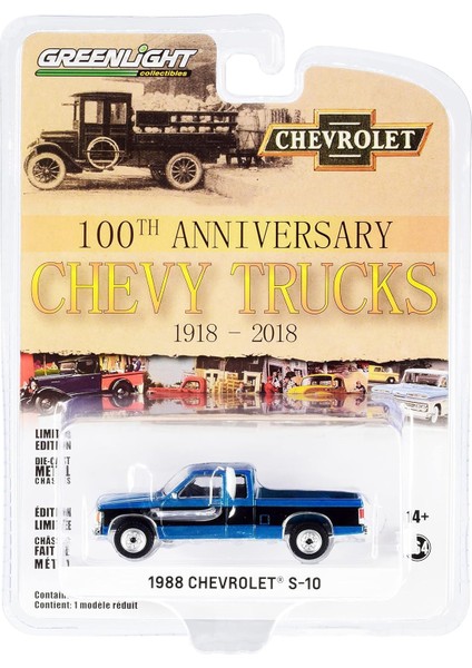 1988 Chevy S-10 4x4 Uzatılmış Kabin Pikap Mavi Met. & Siyah Chevy Trucks'ın 100. Yıldönümü (1918-2018) 1/64 Pres Döküm Model Araba By 28080 B (Yurt Dışından)