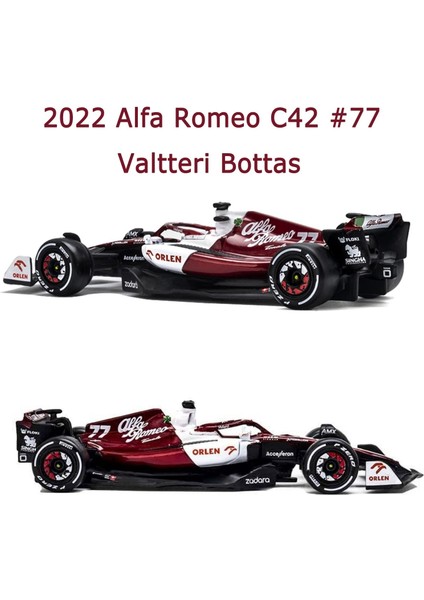 Bburago 1:43 2022 F1ALFA C42 #77 Valtteri Bottas Formula 1 1/43 F1ROMEO Yarış Takımı Statik Döküm Alaşım Araçlar Koleksiyon Araba Modeli Koleksiyonu Hediye (Standart F1ALFA C42#77) (Yurt Dışından)