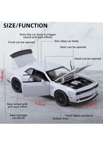 Çocuklar Için Oyuncak Arabalar 1/32 Dodge Challenger Hellcat Die Cast Metal Oyuncak Arabalar, Geri Çekilmiş Hellcat Arabaışıklı ve Müzikli Hellcat Oyuncak Araba Koleksiyon Model Ar (Yurt Dışından) fiyatları