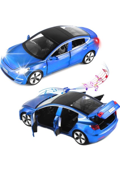 Tesla Model 3 Replika ile Uyumlu Pres Döküm Araba Oyuncakları, 1:32 Ölçekli Alaşım Model 3 Oyuncak Araba Sesli ve Işıklı Oyuncak Araçlar ile Geri Çekilmiş Araba Modeli, Mini Model (Yurt Dışından) modelleri