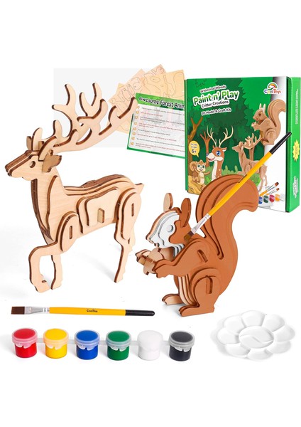 Whimsical Woods Paint N' Play 3D Model ve El Işi Seti - 6+ Yaşındaki Çocuklar Için Eğitici ve Eğlenceli 3D Ahşap Modeller Yapım ve Boyama Seti - Erkek ve Kız Çocuklar Için Yaratıcı (Yurt Dışından)