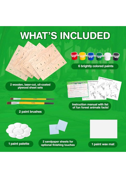 Whimsical Woods Paint N' Play 3D Model ve El Işi Seti - 6+ Yaşındaki Çocuklar Için Eğitici ve Eğlenceli 3D Ahşap Modeller Yapım ve Boyama Seti - Erkek ve Kız Çocuklar Için Yaratıcı (Yurt Dışından)