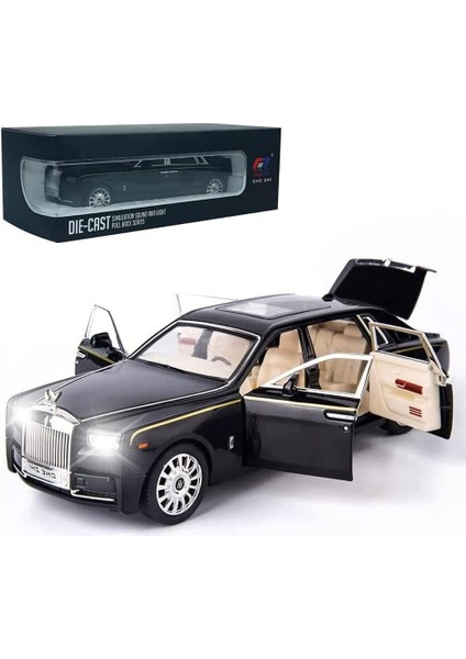 Zarif Araba Modeli 1/24 Rolls-Royce Phantom Model Araba, Çocuklar Erkek Kız Hediye Için Çinko Alaşımı Ses ve Işık ile Geri Çekin Oyuncak Araba. (Siyah) (Yurt Dışından)