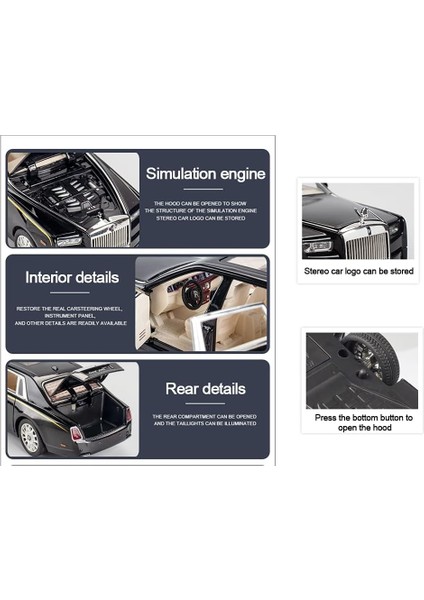 Zarif Araba Modeli 1/24 Rolls-Royce Phantom Model Araba, Çocuklar Erkek Kız Hediye Için Çinko Alaşımı Ses ve Işık ile Geri Çekin Oyuncak Araba. (Siyah) (Yurt Dışından) fırsatları