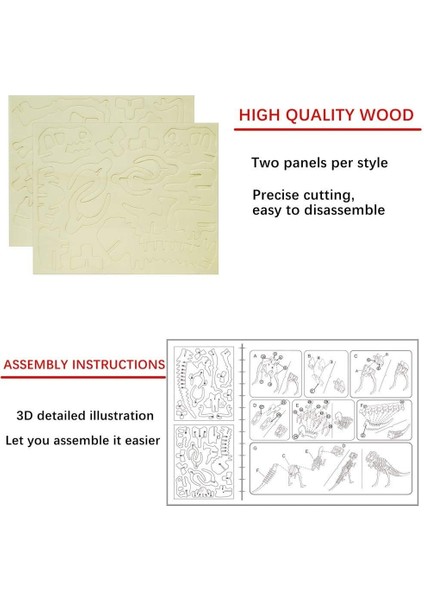 3D Ahşap El Sanatları Yapboz - 3 Parça Set Ahşap Dinozor Iskeleti Modeli Yapboz - Dıy Ahşap Montaj 3D Yapboz Oyuncakları Çocuk Erkek Genç Yetişkinler Için Hediyeler (Yurt Dışından)