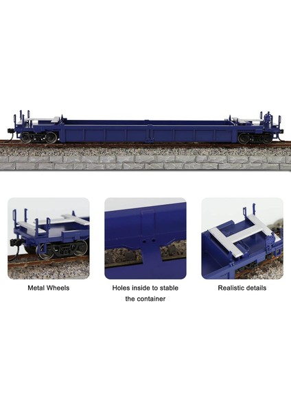 C8749 1 Adet Ho Ölçekli 40FT Kuyu Arabası 1:87 Içbükey Alt 40' Düz Araba Vagonu (1 Adet - Mavi) (Yurt Dışından)