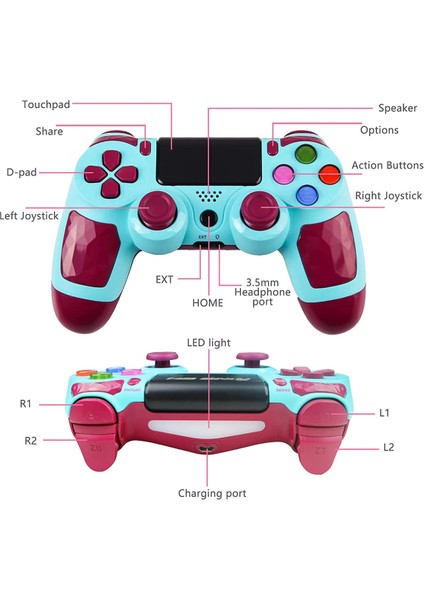 Ps4 Için Ps4 Oyun Kumandası, Ps-4/slim/pro/pc/android ile Uyumlu Bluetooth Kablosuz Gamepad, Hoparlör ve Dokunmatik Panelli Yüksek Hassasiyetli Oyun Joystick, USB Kablosu - Mavi (Yurt Dışından)