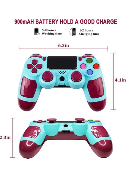 Ps4 Için Ps4 Oyun Kumandası, Ps-4/slim/pro/pc/android ile Uyumlu Bluetooth Kablosuz Gamepad, Hoparlör ve Dokunmatik Panelli Yüksek Hassasiyetli Oyun Joystick, USB Kablosu - Mavi (Yurt Dışından)