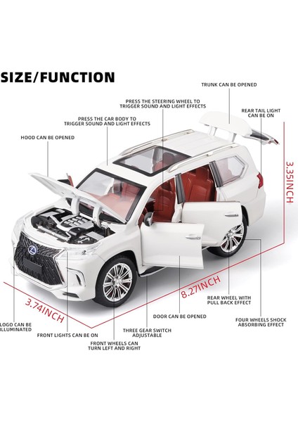 Oyuncak Arabalar Lexus 570 Boys Büyük Off-Road Suv Model Araba,1/24 Döküm Metal Araba Oyuncakları,ışıklı Sesli ve Geri Çekilebilir Oyuncak Araba,oyuncak Arabalar 4-7 Yaşındaki Erke (Yurt Dışından)