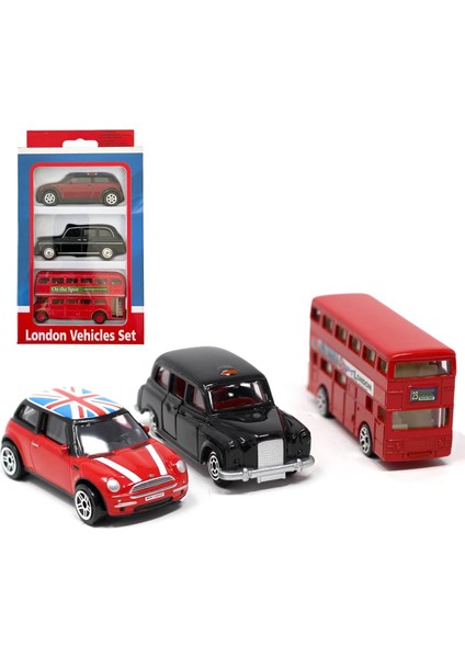 Üçlü Dıecast Ikonik Londra Oyuncak Araba Seti Klasik Routemaster Model Otobüs, Siyah Taksi Cab ve Mini'yi Içerir | Ingiliz Temalı Ambalaj (Yurt Dışından)