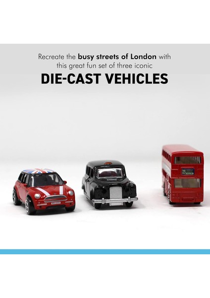 Üçlü Dıecast Ikonik Londra Oyuncak Araba Seti Klasik Routemaster Model Otobüs, Siyah Taksi Cab ve Mini'yi Içerir | Ingiliz Temalı Ambalaj (Yurt Dışından)