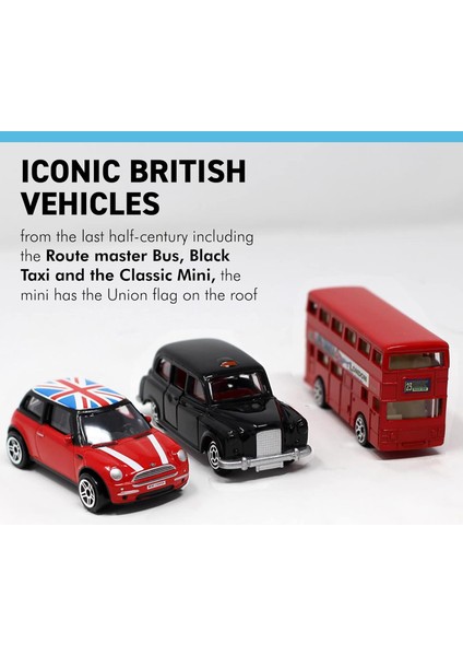 Üçlü Dıecast Ikonik Londra Oyuncak Araba Seti Klasik Routemaster Model Otobüs, Siyah Taksi Cab ve Mini'yi Içerir | Ingiliz Temalı Ambalaj (Yurt Dışından)