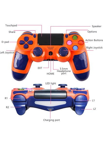 Ps4 Oyun Kumandası, Ps-4/slim/pro/pc/android ile Uyumlu Bluetooth Kablosuz Gamepad, Hoparlör ve Dokunmatik Panelli Yüksek Hassasiyetli Oyun Joystick, USB Kablosu - Turuncu (Yurt Dışından)