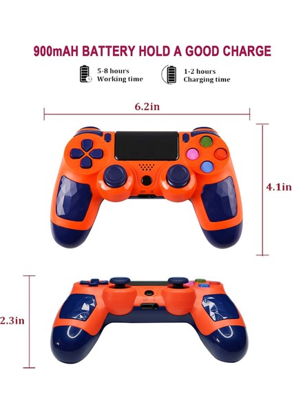Ps4 Oyun Kumandası, Ps-4/slim/pro/pc/android ile Uyumlu Bluetooth Kablosuz Gamepad, Hoparlör ve Dokunmatik Panelli Yüksek Hassasiyetli Oyun Joystick, USB Kablosu - Turuncu (Yurt Dışından)