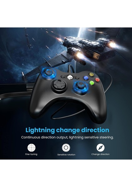 Wired Controller For Xbox 360, Yaeye Game Controller For 360 With Dual-Vibration Turbo Compatible With Xbox 360/360 Slim And Pc Windows 7,8,10,11 (Yurt Dışından)