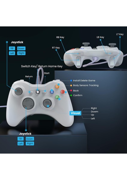 Wired Controller For Xbox 360, Yaeye Game Controller For 360 With Dual-Vibration Turbo Compatible With Xbox 360/360 Slim And Pc Windows 7,8,10,11 (Yurt Dışından)