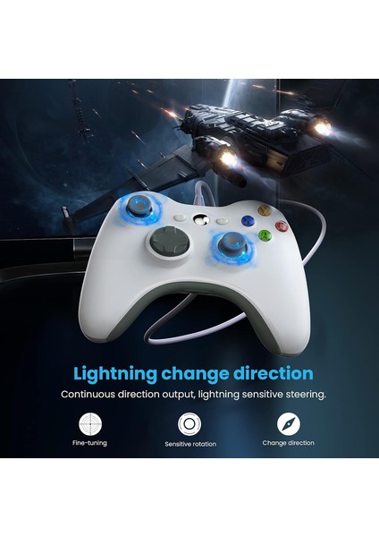 Wired Controller For Xbox 360, Yaeye Game Controller For 360 With Dual-Vibration Turbo Compatible With Xbox 360/360 Slim And Pc Windows 7,8,10,11 (Yurt Dışından)