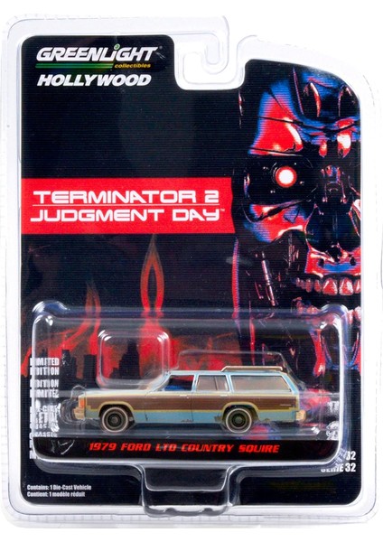 1979 Ford Ltd Country Squire Açık Mavi, Woodgrain Kenarlı (Yıpranmış) Terminatör 2: Kıyamet Günü 1991 Film 1/64 Döküm Model By 44920 C (Yurt Dışından)