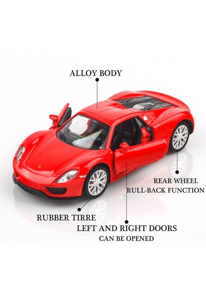 1/36 Ölçekli Porsche 918 Spyde Pres Döküm Model Arabalar, Geri Çekme Araçları Porsche Oyuncak Arabalar, Erkekler Kızlar Için Arabalar Hediyeler (Kırmızı) (Yurt Dışından)