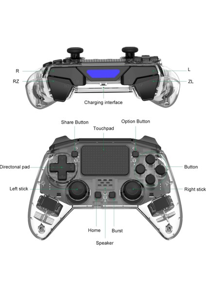 Şeffaf Rapid Fire Kablosuz Ps4 Oyun Denetleyicisi, Hoparlör ve 3,5 mm Kulaklık Jakı ile Play Station 4 Için 6 Eksenli Hareket Sensörü Çift Titreşim Gamepad (Yurt Dışından)