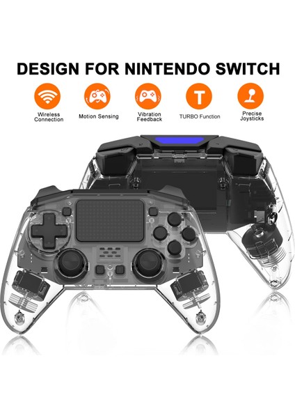 Şeffaf Rapid Fire Kablosuz Ps4 Oyun Denetleyicisi, Hoparlör ve 3,5 mm Kulaklık Jakı ile Play Station 4 Için 6 Eksenli Hareket Sensörü Çift Titreşim Gamepad (Yurt Dışından)