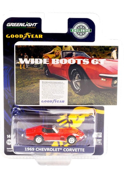 1969 Chevy Corvette Cabrio Kırmızı Geniş Çizmeler Gt Goodyear Vintage Reklam Arabaları 1/64 Pres Döküm Model Araba By 30248 (Yurt Dışından)