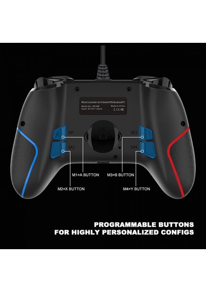 USB Kablolu Gamepad Oyun Denetleyicisi Çift Joystick'li Ergonomik Oyun Kolu Turbo Altı Eksenli Jiroskop Işlevleri Kırmızı ve Mavi (Yurt Dışından)