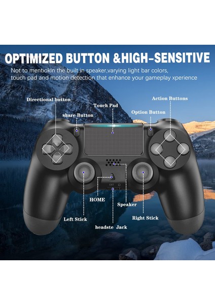 Wireless Controller For Ps4, Jusubb Wireless Ps4 Controller USB Gamepad Joypad Controller With Dual-Vibration For Playstation 4（black） (Yurt Dışından)