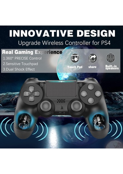 Wireless Controller For Ps4, Jusubb Wireless Ps4 Controller USB Gamepad Joypad Controller With Dual-Vibration For Playstation 4（black） (Yurt Dışından)