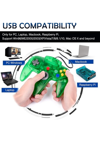N64 Oyun Için Klasik USB Denetleyici, Windows Pc Mac Linux Raspberry Pi 3 Için USB Retro N64 Gamepad Joystick Joypad (Şeffaf Kırmızı) (Yurt Dışından)