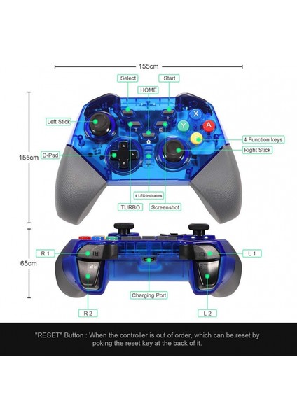 Switch Pro Denetleyici, Shumeifang Kablosuz Bluetooth Denetleyici Nintendo Switch Konsolu Için Switch Pro Uzaktan Gamepad, Gyro Ekseni, Turbo ve Çift Titreşimi - Mavi (Yurt Dışından)