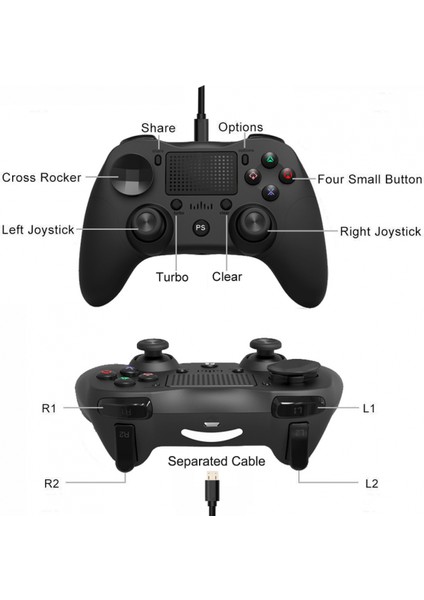 USB Kablolu Gamepad Oyun Denetleyicisi Dokunmatik Yüzeyli Ergonomik Oyun Kolu Çift Joystick Ayrılabilir USB Kablosu Siyah (Yurt Dışından)