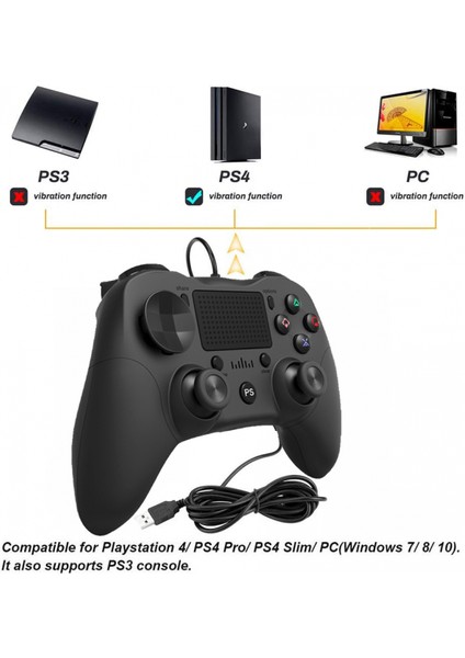 USB Kablolu Gamepad Oyun Denetleyicisi Dokunmatik Yüzeyli Ergonomik Oyun Kolu Çift Joystick Ayrılabilir USB Kablosu Siyah (Yurt Dışından)