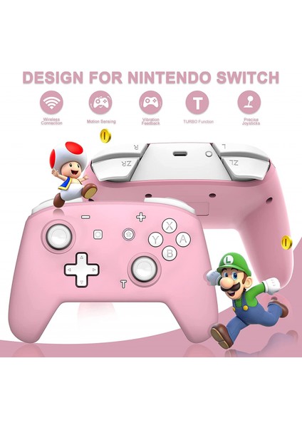 Nintendo Switch/switch Lite Için Pro Denetleyici Anahtarı, Hareket Titreşimi Turbo Hız Fonksiyonu ve Gyro Ekseni ile Kablosuz Gamepad Joystick (Pembe) (Yurt Dışından)