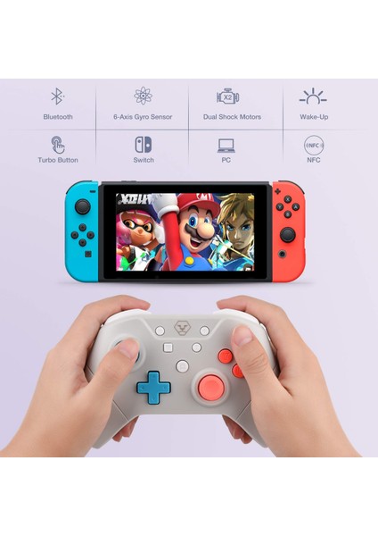 Kumanda - Nintendo Switch Için Gelişmiş Kablosuz Kumanda, Nfc ve Hareket Kontrolü, Dahili Amiibo ve Uyandırma Özelliği, Ayarlanabilir Rumble ve Turbo Modu, Pc/android Desteği, Şarj (Yurt Dışından)