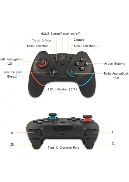 Anahtar Pro Gamepad Anahtar Konsolu ile Uyumlu 6 Eksen Saplı Kablosuz Bt Gamepad Oyun Joystick Denetleyicisi Sol Kırmızı (Yurt Dışından)