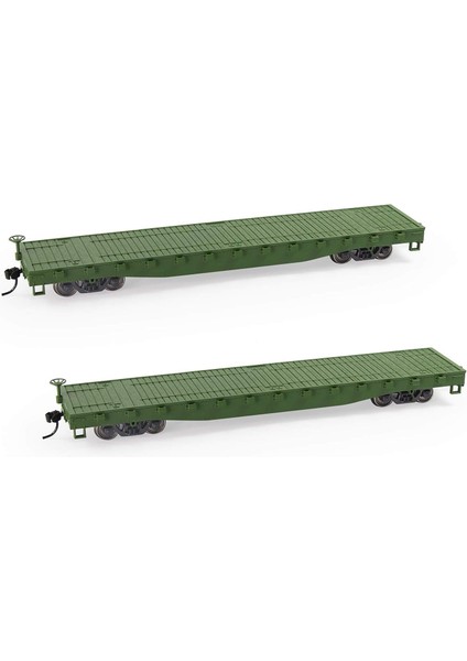 C8741 2 Adet Ho Ölçekli 1:87 52 'düz Araba Düz Yataklı Taşıyıcı 52FT Model Tren Konteyner Taşıma Yük Arabası (Ordu Yeşil) (Yurt Dışından)