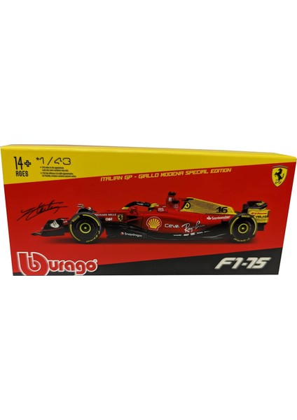 F1-75#16 Charles Leclerc Giallo Modena 2. Sıra Formula 1 F1 Italya Gp (2022) "formula Yarış Serisi, Vitrin 1/43 Pres Döküm Model Araba, Bburago 36831CLMZ (Yurt Dışından)