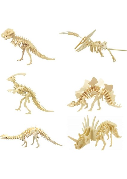 3D Ahşap Dinozor Yapboz - 6 Parça Set Ahşap Dinozor Iskeleti Modeli Yapboz - Dıy Ahşap El Sanatları 3D Yapboz - Stem Oyuncaklar Çocuklar ve Yetişkinler Için Hediyeler (Yurt Dışından)