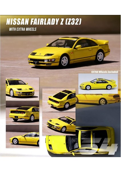 Fairlady Z (Z32) Rhd (Sağdan Direksiyonlu) Sarı Pearlglow, Açılır Tavanlı ve Ekstra Tekerlekli 1/64 Pres Döküm Model Araba IN64-300ZX-YLPG (Yurt Dışından)