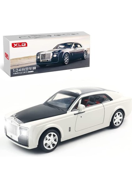 Zarif Araba Modeli 1/24 Rolls-Royce Sweptail Model Araba, Çocuklar Erkek Kız Hediye Için Çinko Alaşımı Ses ve Işık ile Geri Çekin Oyuncak Araba. (Beyaz Siyah-C) (Yurt Dışından)