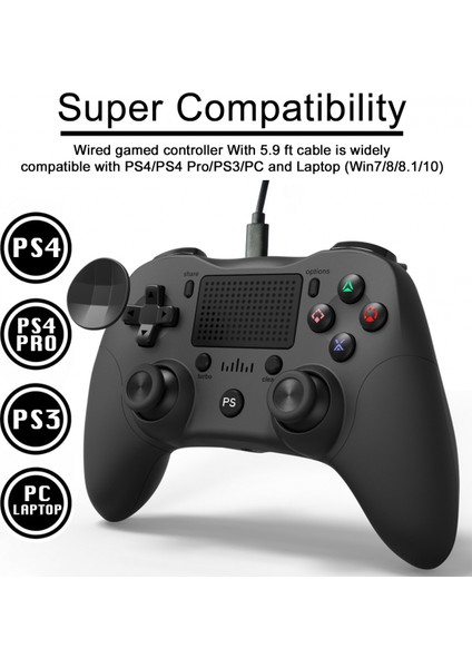 USB Kablolu Gamepad Oyun Denetleyicisi Dokunmatik Yüzeyli Ergonomik Oyun Kolu Çift Joystick Ayrılabilir USB Kablosu Mavi (Yurt Dışından)